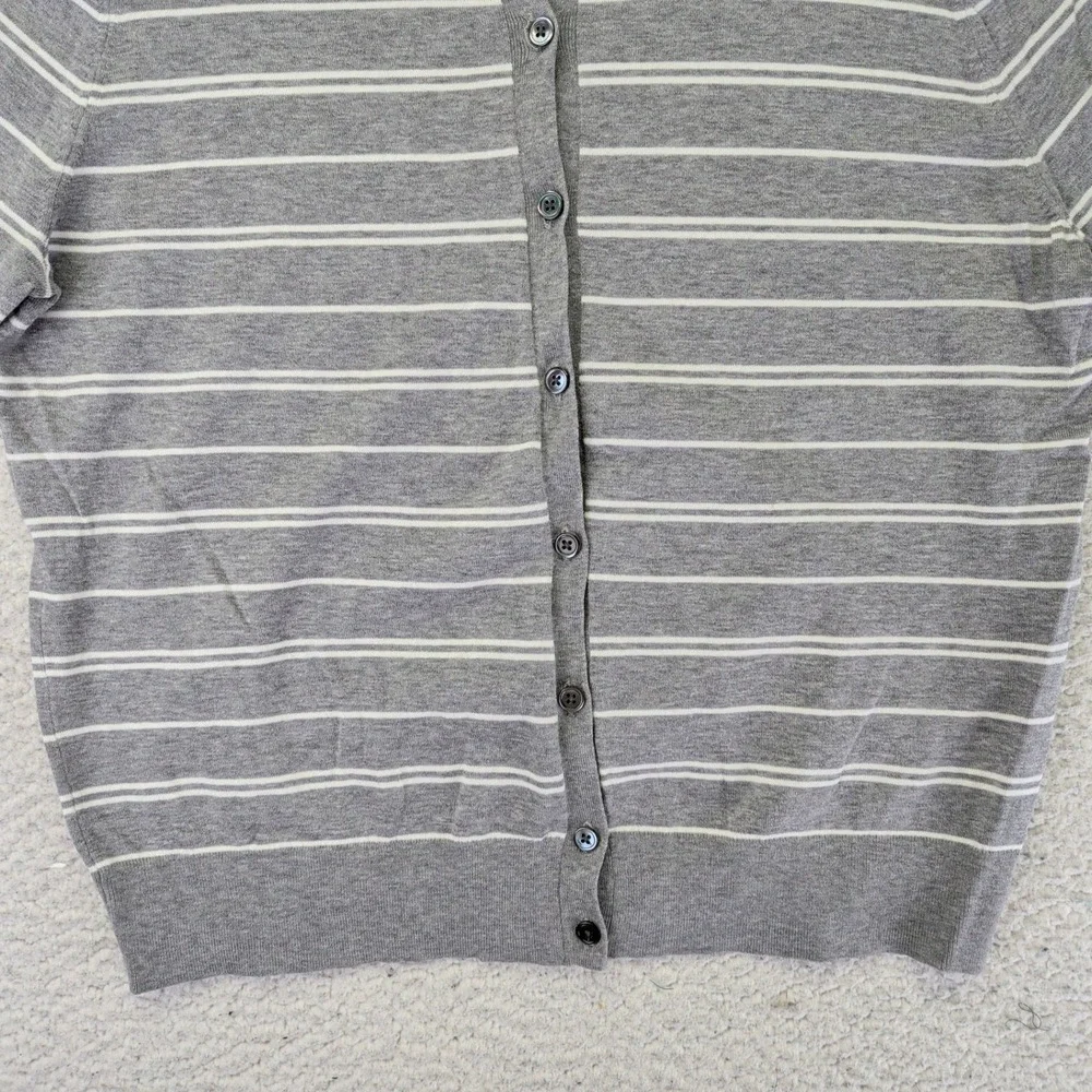 Banana Republic Womens Large Gray Striped Stretch Cotton Button Cardigan Sweater - Picture 7 of 9